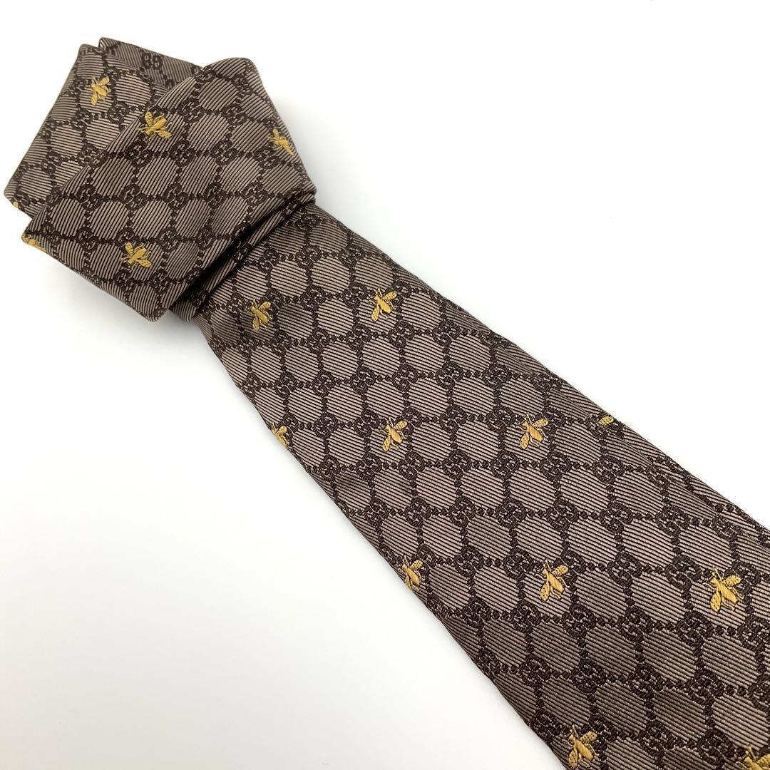【美品】GUCCI グッチ ネクタイ BEE ビー ブラウン