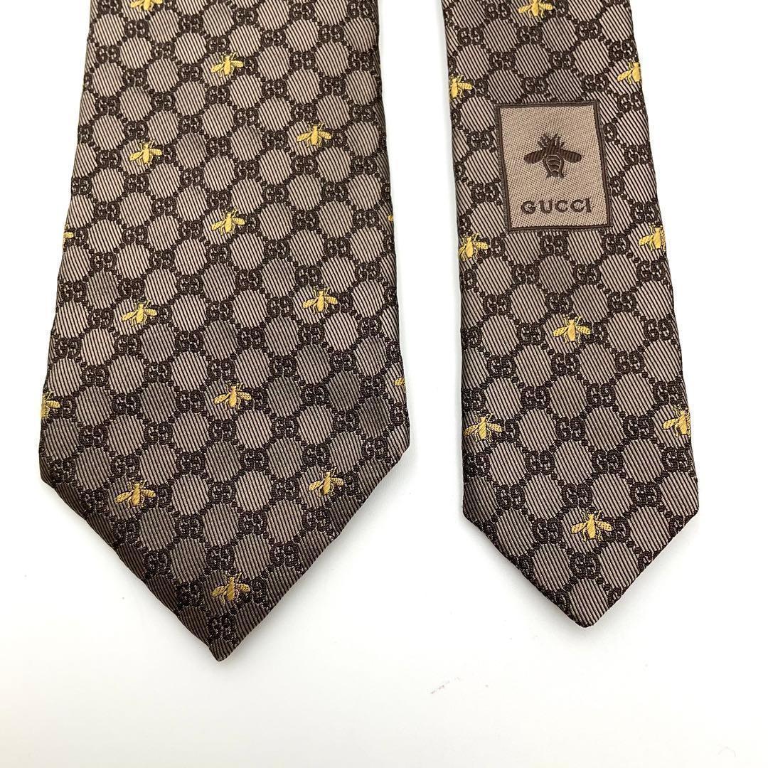 【美品】GUCCI グッチ ネクタイ BEE ビー ブラウン