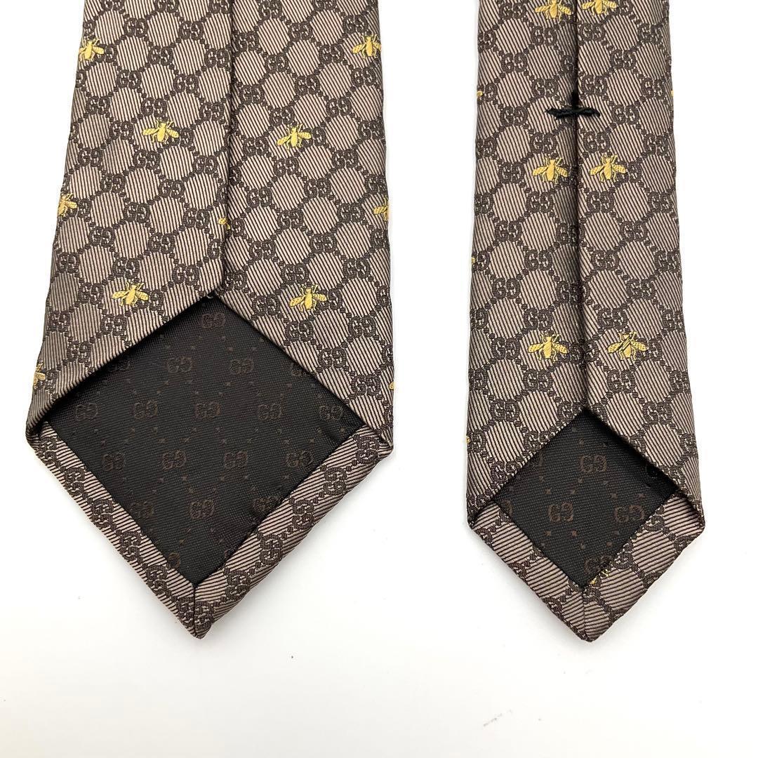 【美品】GUCCI グッチ ネクタイ BEE ビー ブラウン