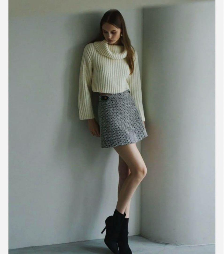スカート sheller Leather combination tweed skort
