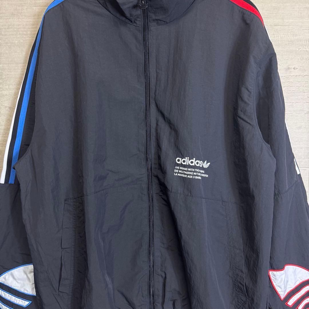 adidas　アディダス　トレフォイル刺繍　黒　ナイロンジャケット　L 目黒蓮