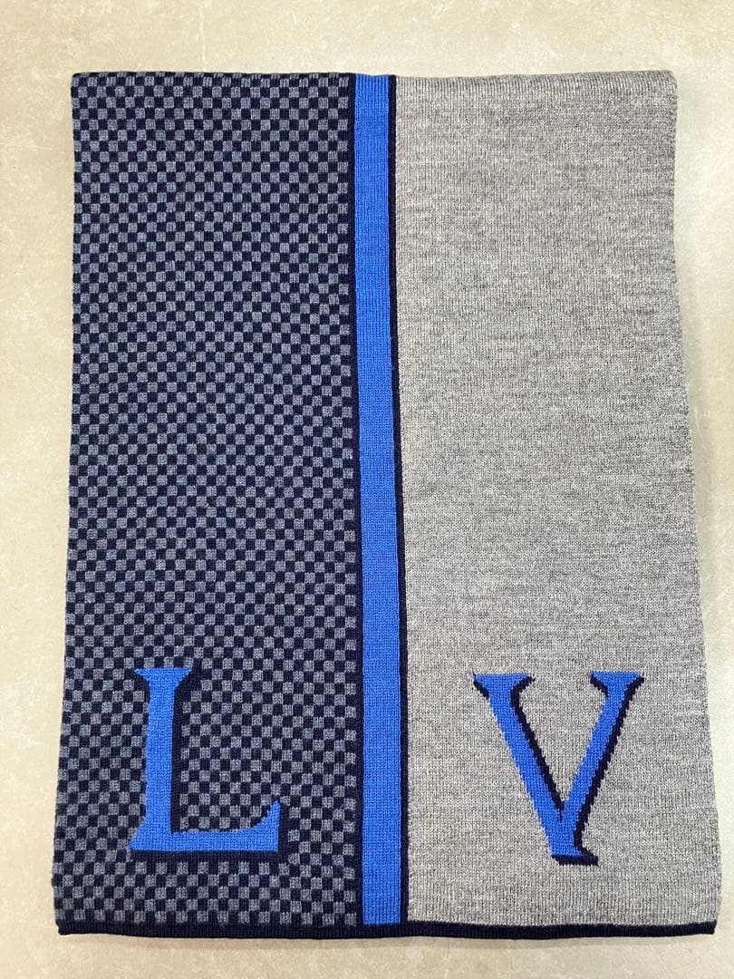 LOUIS VUITTON エシャルプ ダミエ　マフラー　青×グレー