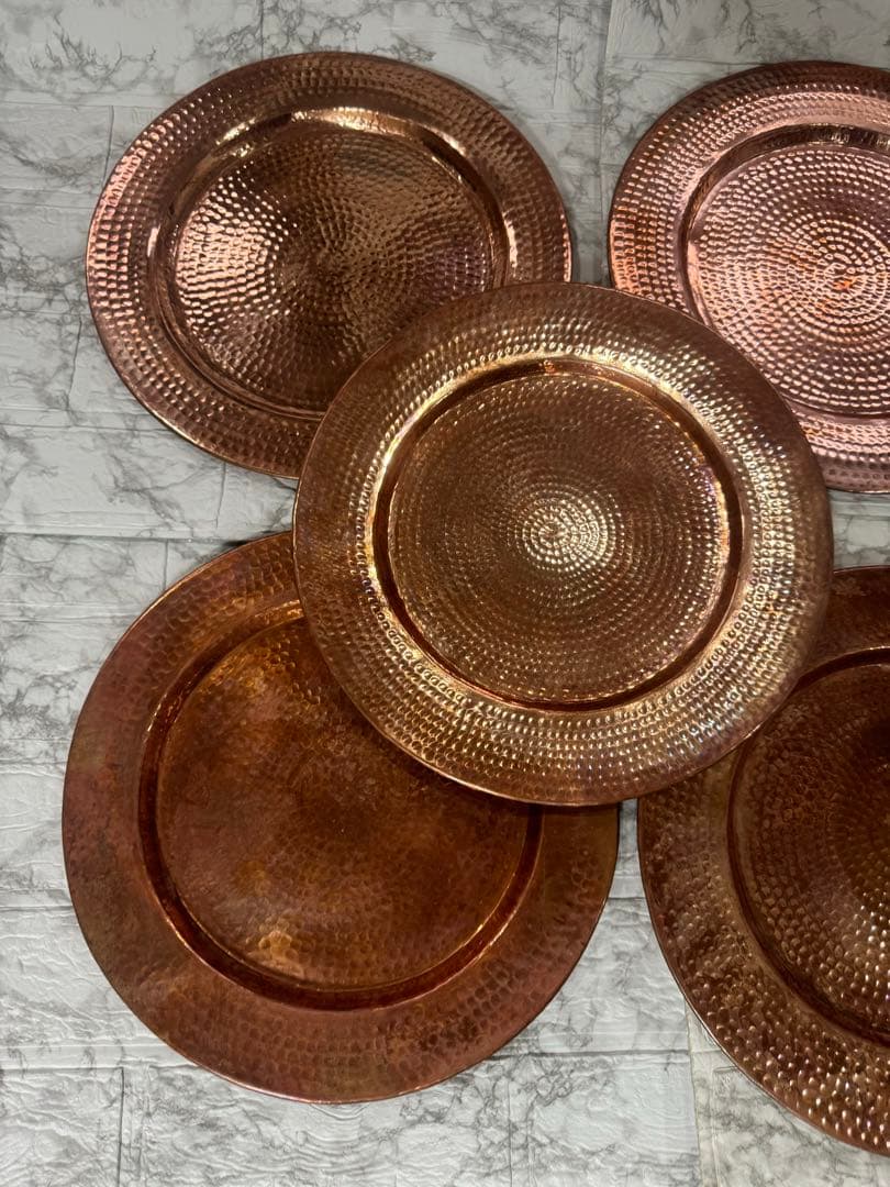 アンティーク 大皿　純銅　槌目つちめ　5客セット