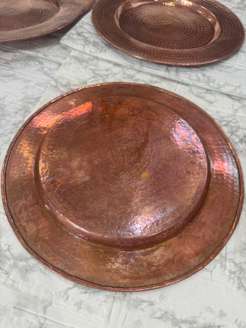 アンティーク 大皿　純銅　槌目つちめ　5客セット