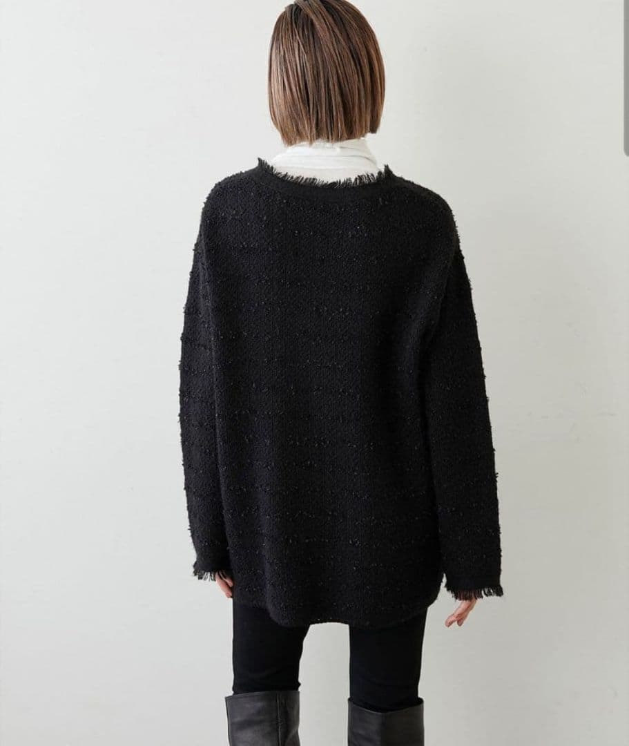 Whim Gazette ツイードニットジャケット　ブラック