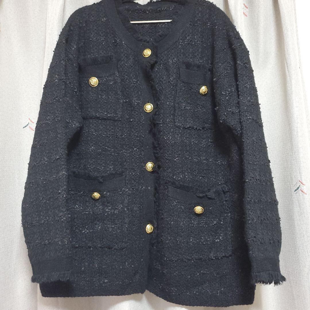 Whim Gazette ツイードニットジャケット　ブラック