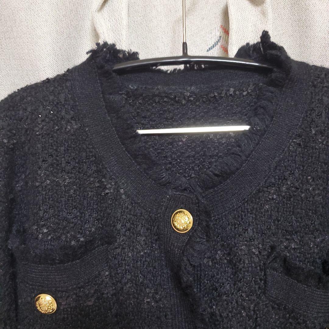 Whim Gazette ツイードニットジャケット　ブラック