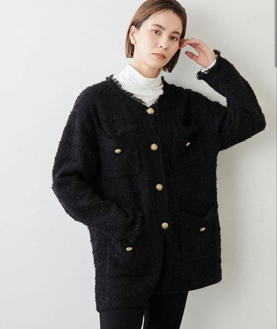 Whim Gazette ツイードニットジャケット　ブラック