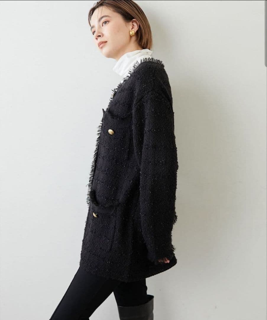 Whim Gazette ツイードニットジャケット　ブラック