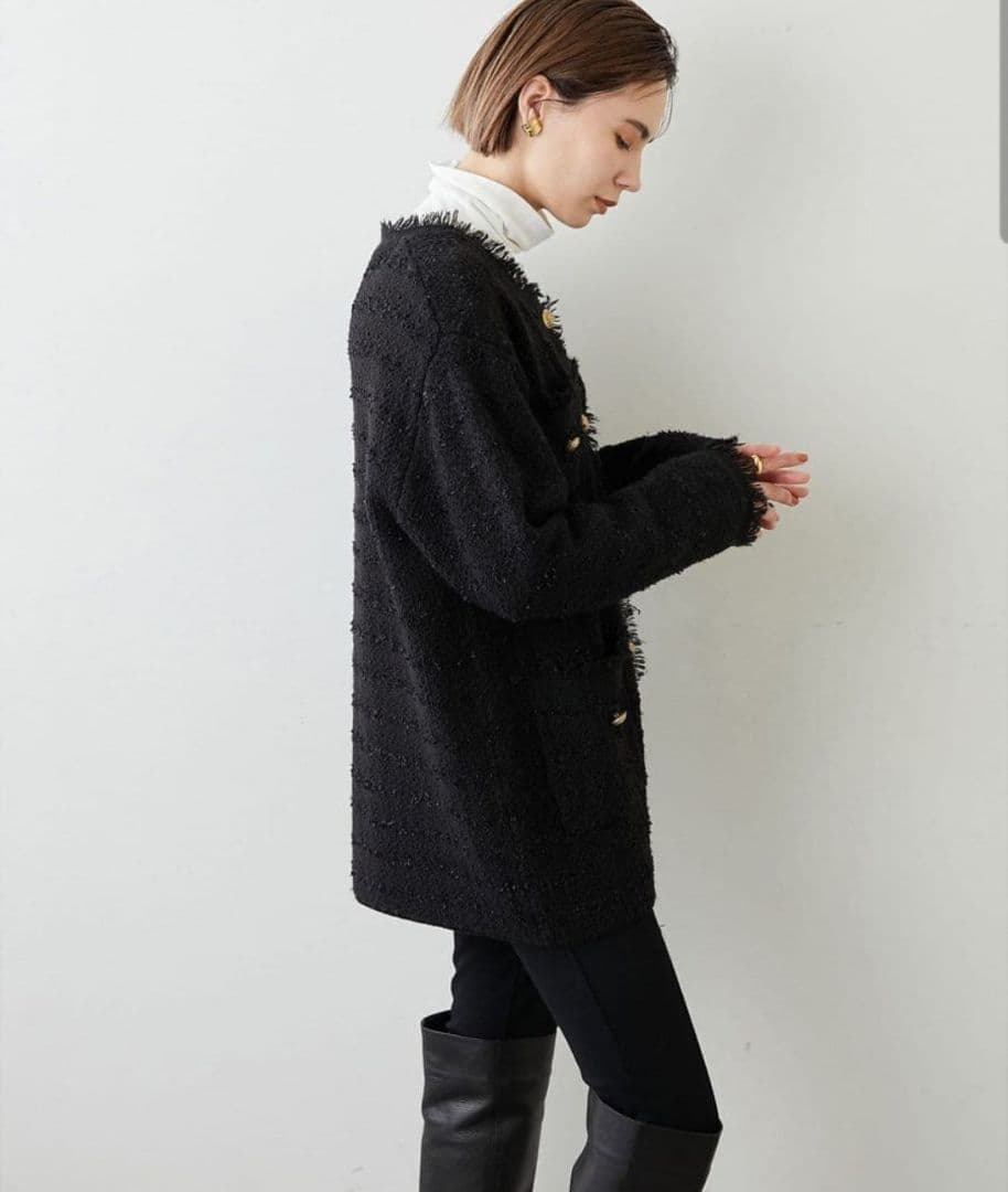 Whim Gazette ツイードニットジャケット　ブラック