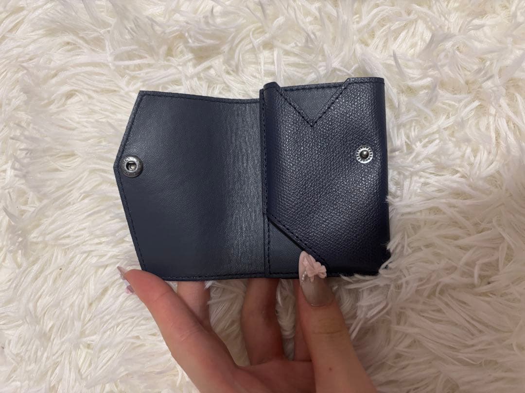 ネイビー レザー 三つ折り財布