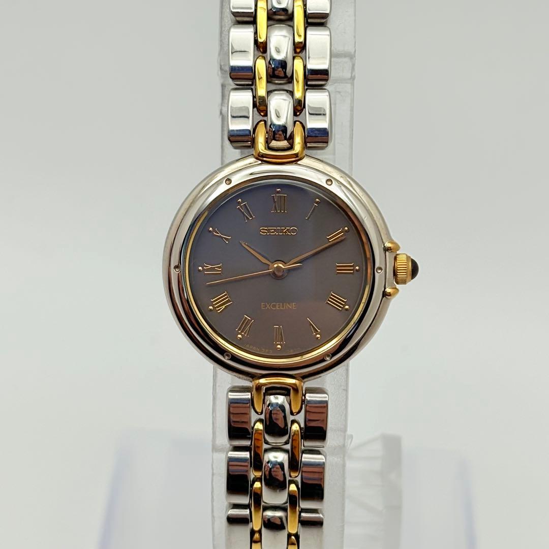 極美品 新品電池 SEIKO 腕時計 エクセリーヌ レディース コンビ ラウンド