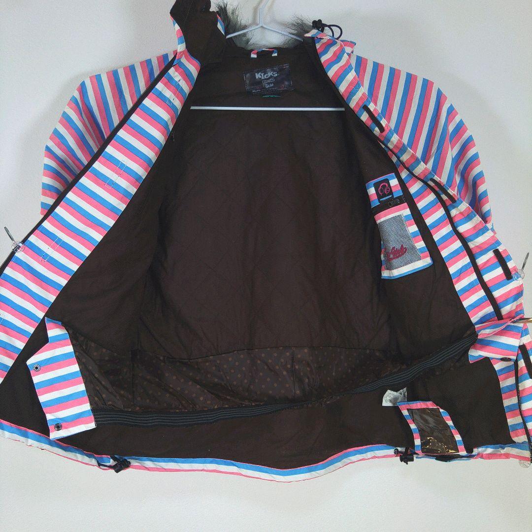 レディース　L　スキー　スノーボードウェア　上下セット　ピンク　水色　ボーダー