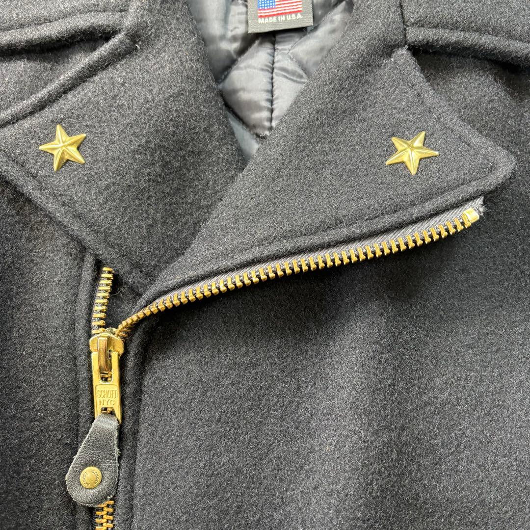 【美品】Schott ショット Pコート ダブル スタッズ ウール 山羊革 黒
