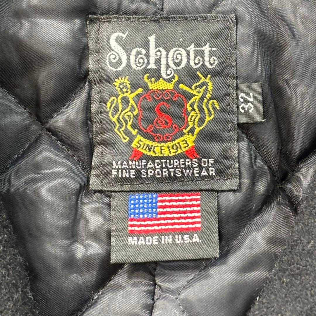 【美品】Schott ショット Pコート ダブル スタッズ ウール 山羊革 黒