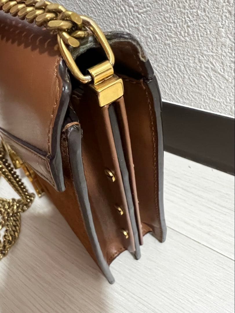 YSL ブラウンレザー ショルダーバッグ