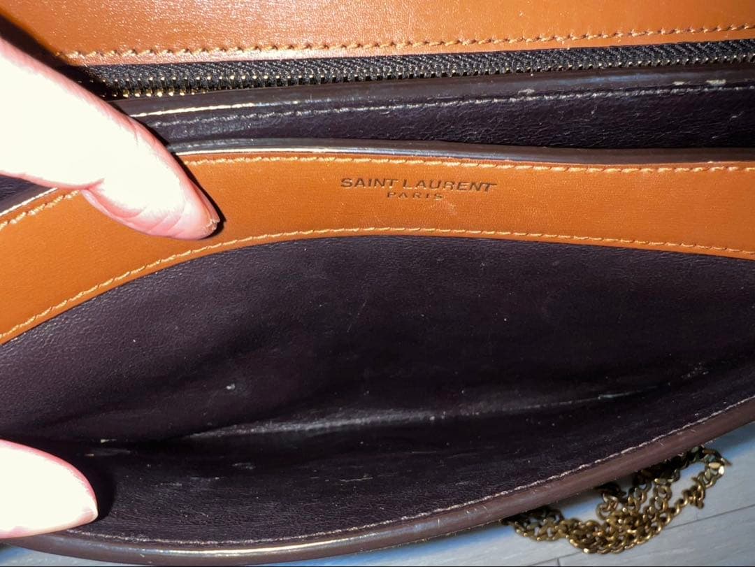 YSL ブラウンレザー ショルダーバッグ