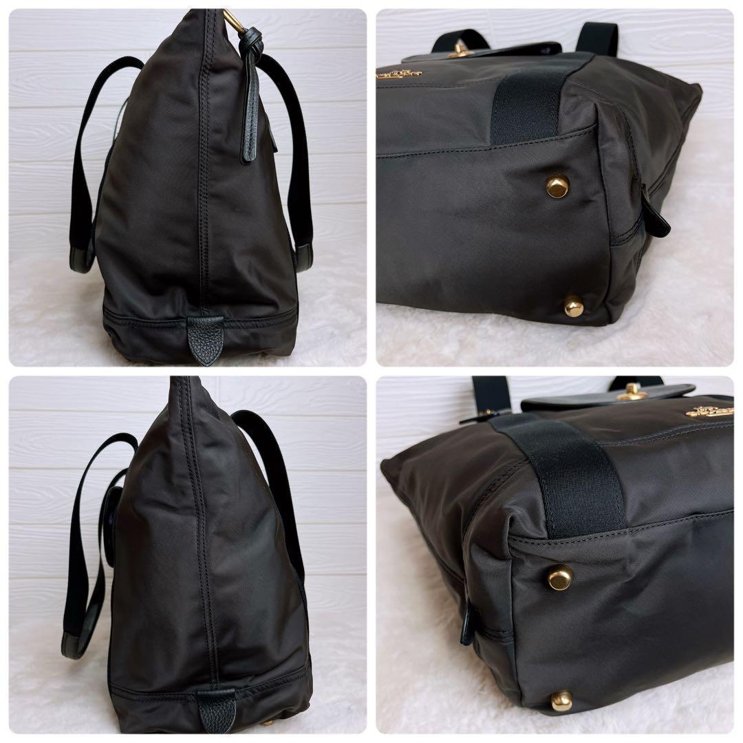 極美品☆COACHコーチ トートバッグ ナイロン 大容量 A4収納ネイビー.