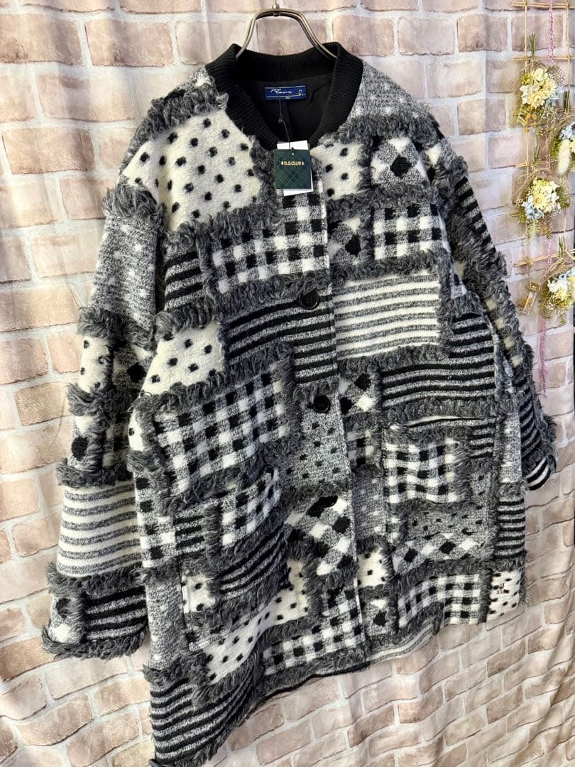 ドラッグストアーズ/D.S.CLUB★モノクロパッチワーク柄のロングコート★