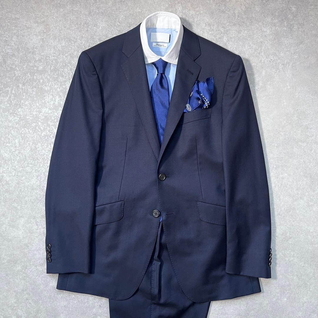 【極美品】ポールスミス スーツセットアップ 総柄裏地 ネイビー L