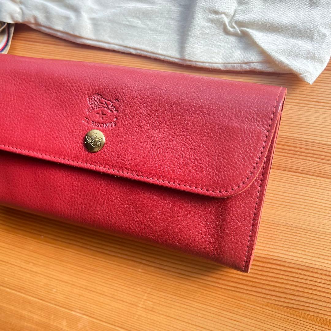未使用級 イルビゾンテ 大容量 長財布 スナップボタンロングウォレット レッド