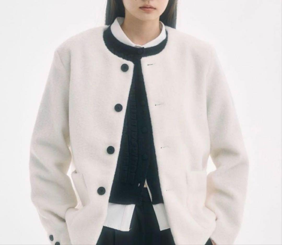 FEKETE ノーカラーウールシャギージャケット XS