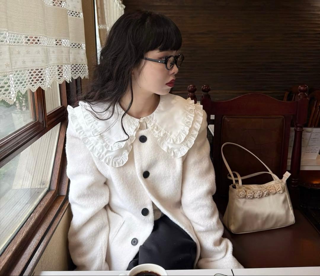 FEKETE ノーカラーウールシャギージャケット XS