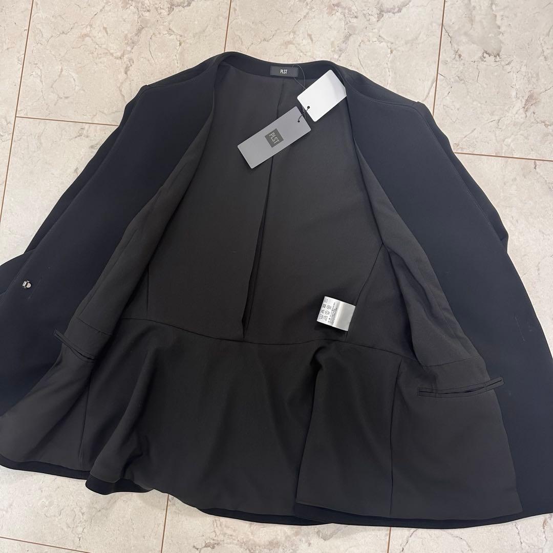 【新品タグ付】PLST トリアセブレンドペプラムジャケット L ブラック