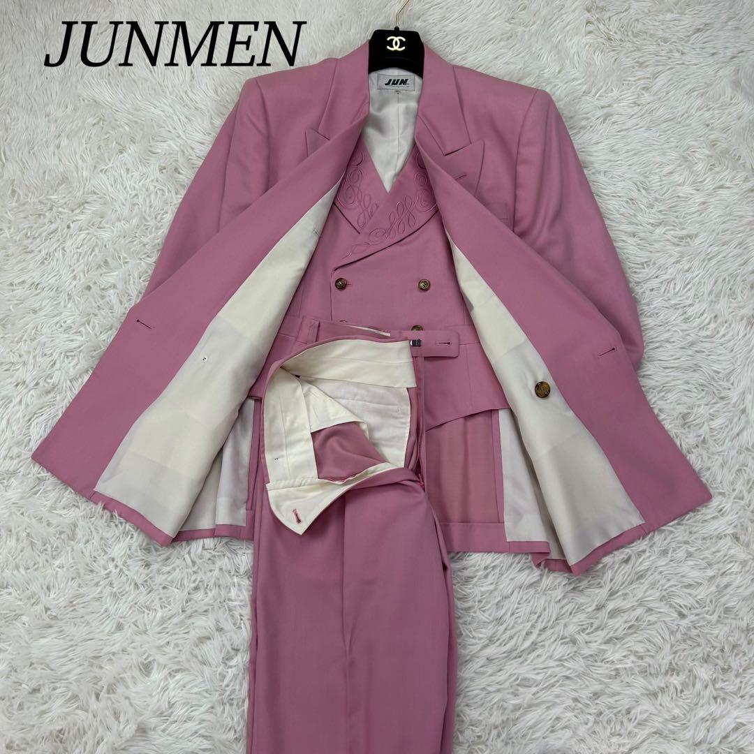 E357 新品未使用 L ジュンメン 3Pセット 刺繍 ダブル スーツ メンズ