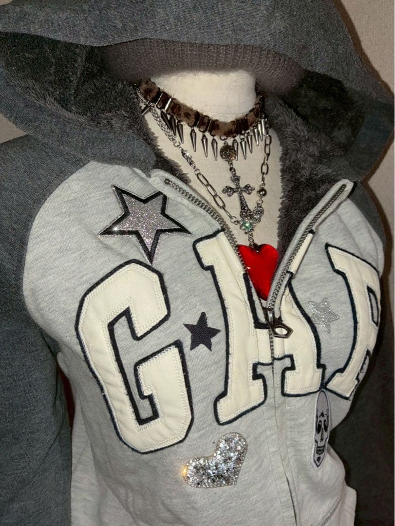 激レア✴︎y2k星ラメ髑髏GAPジップボアパーカー　NANAパンクロック平成ギャル