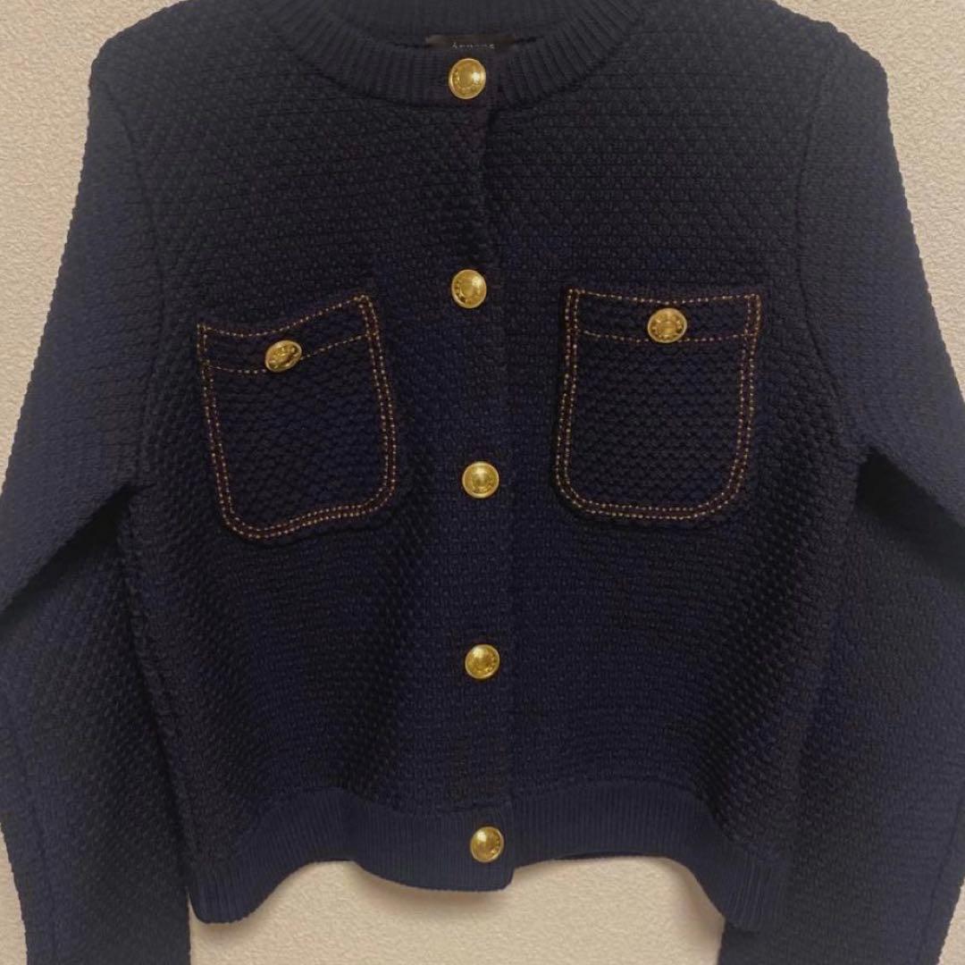 anuans ノーカラーニットジャケット