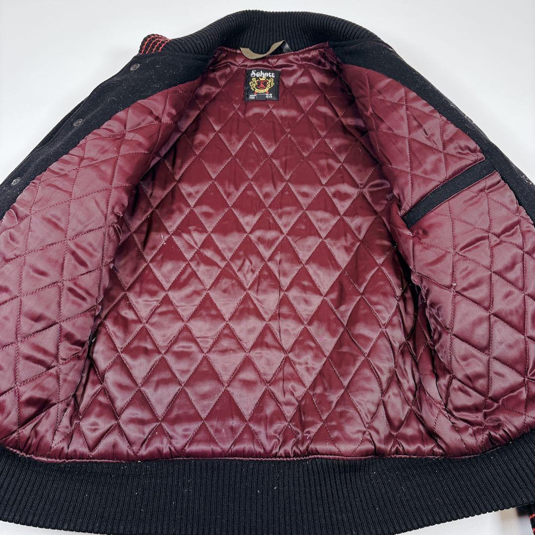 美品✨ Schott スタジャン 牛革 メルトンウール 刺繍 サイズS