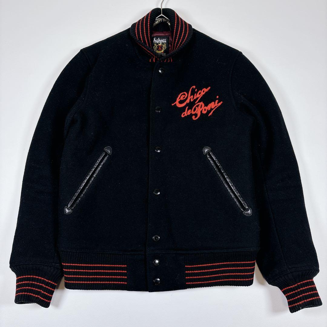 美品✨ Schott スタジャン 牛革 メルトンウール 刺繍 サイズS