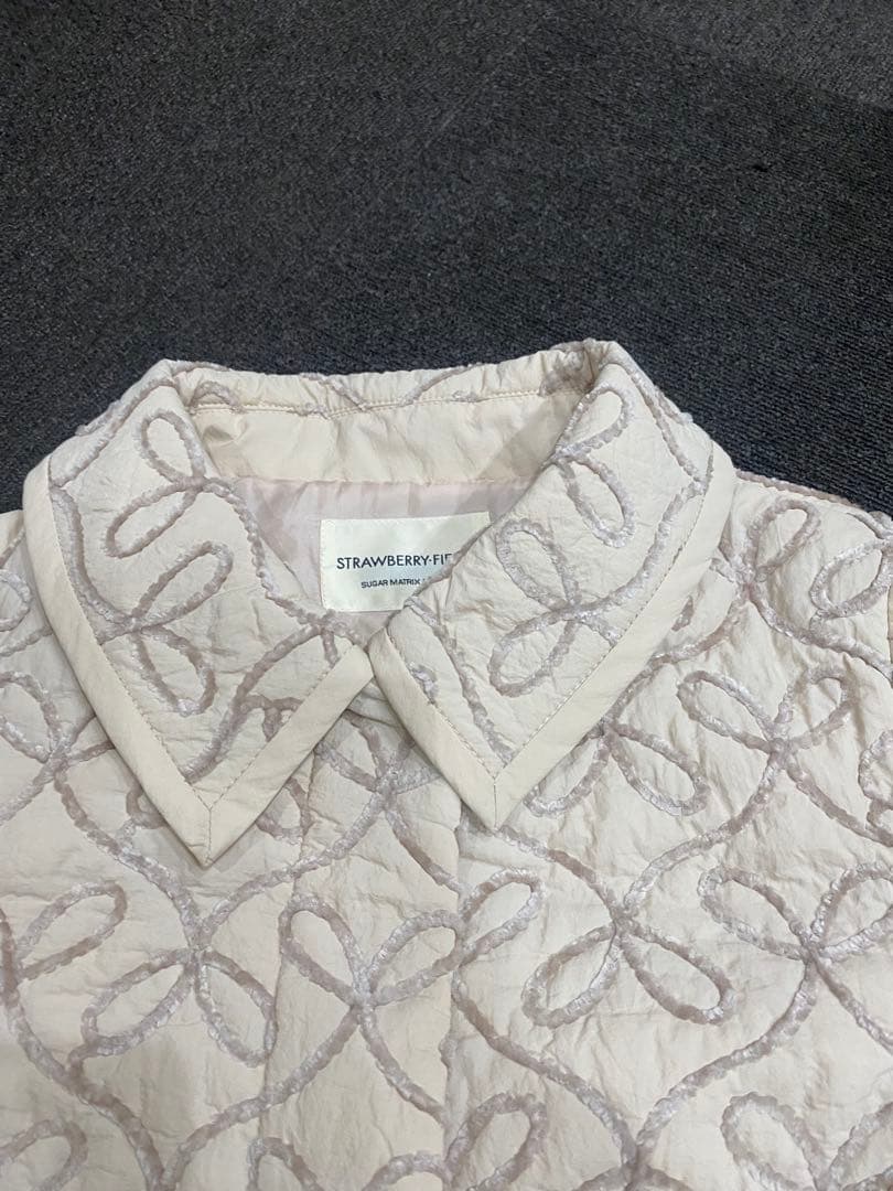 モールリボン刺繍キルトステンカラーコートベージュ