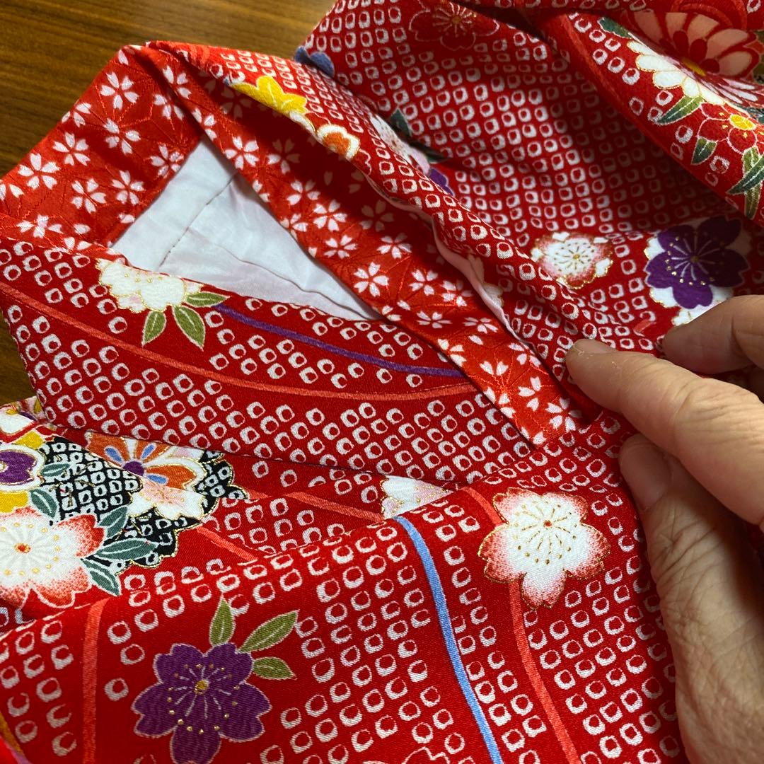 《美品》3歳七五三被布,絞り風お着物,草履,巾着セット