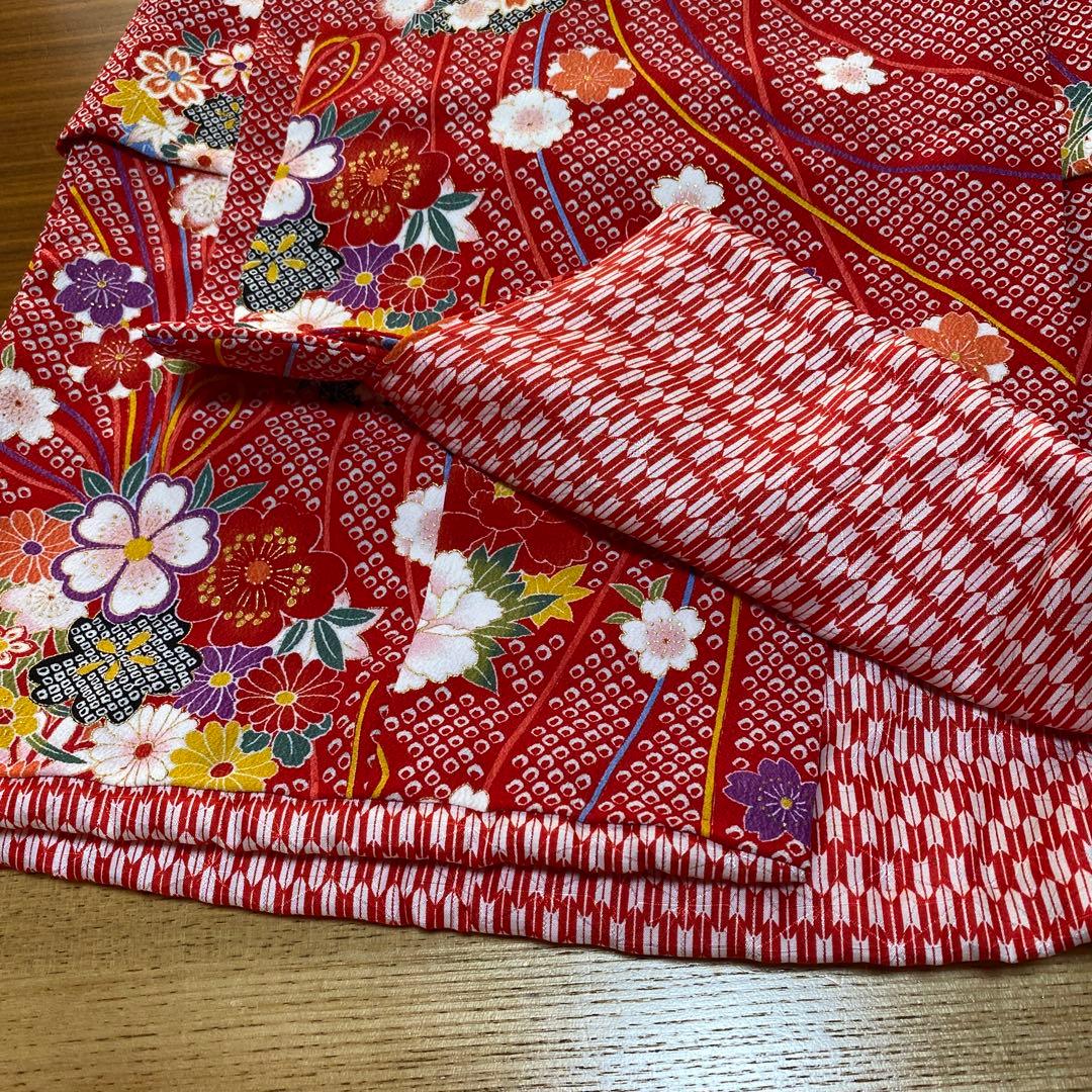 《美品》3歳七五三被布,絞り風お着物,草履,巾着セット