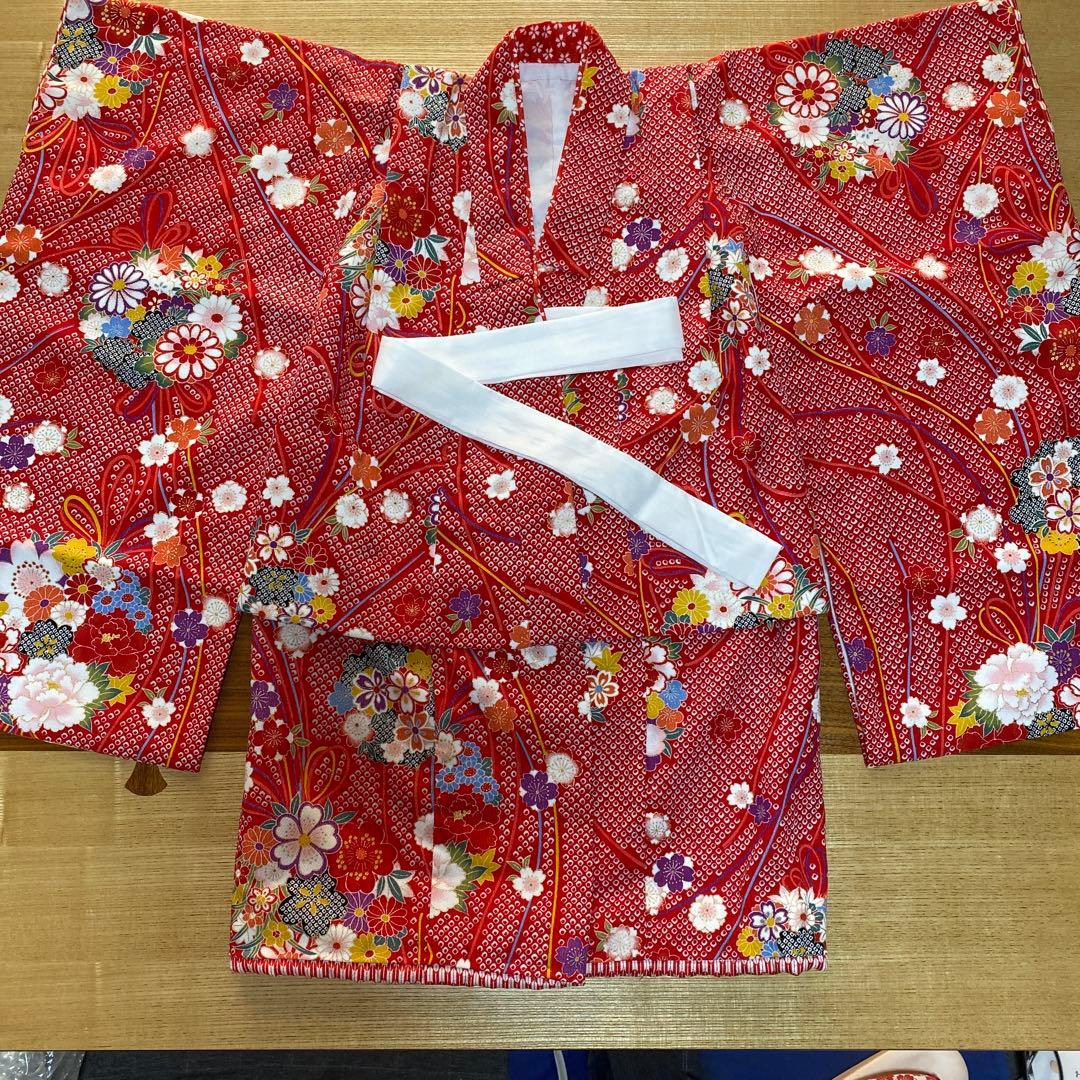 《美品》3歳七五三被布,絞り風お着物,草履,巾着セット