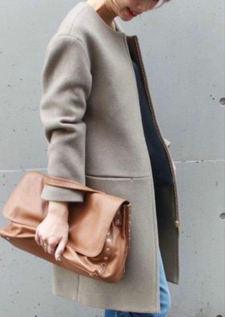 超美品！NOBLEノーブル　ノーカラーコート　グレージュ　38 ジップ