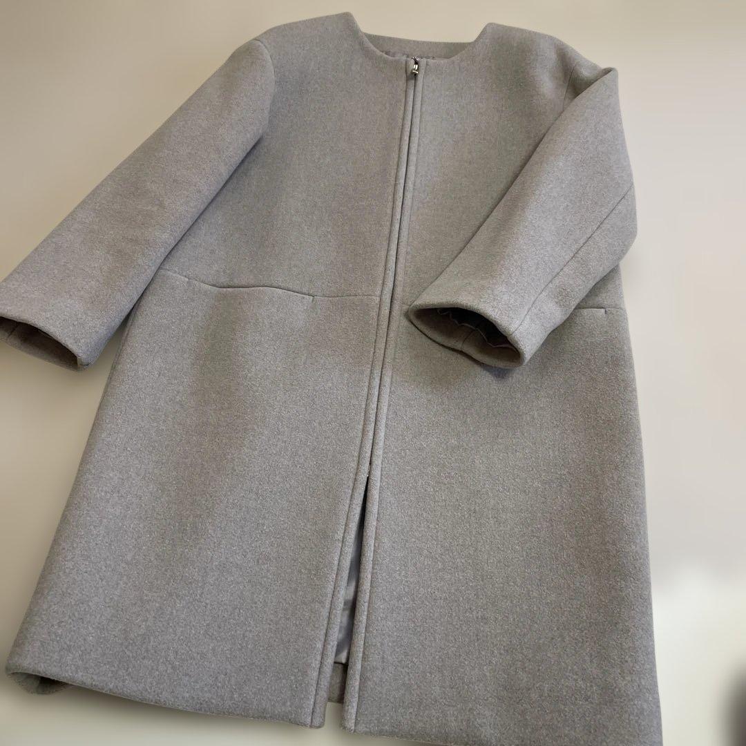 超美品！NOBLEノーブル　ノーカラーコート　グレージュ　38 ジップ