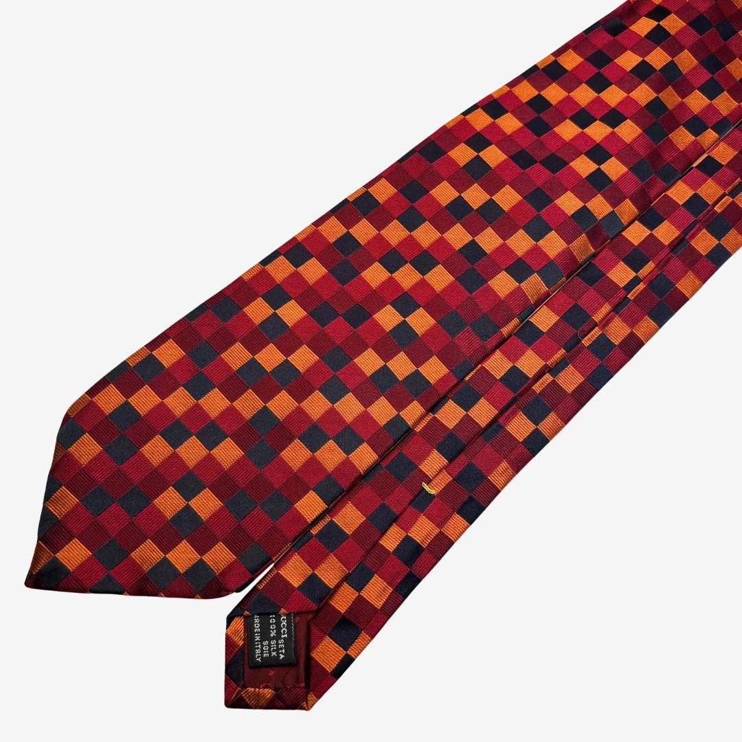 GUCCI シルクネクタイ チェック柄 レッド×オレンジ