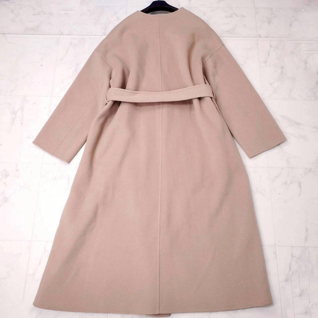 美品✨ノーク ノーカラー ベルト付き リバーロングコート ベージュ L