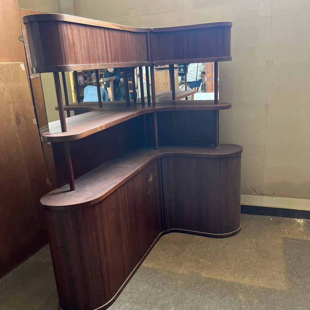 コーナー蛇腹キャビネット　チーク