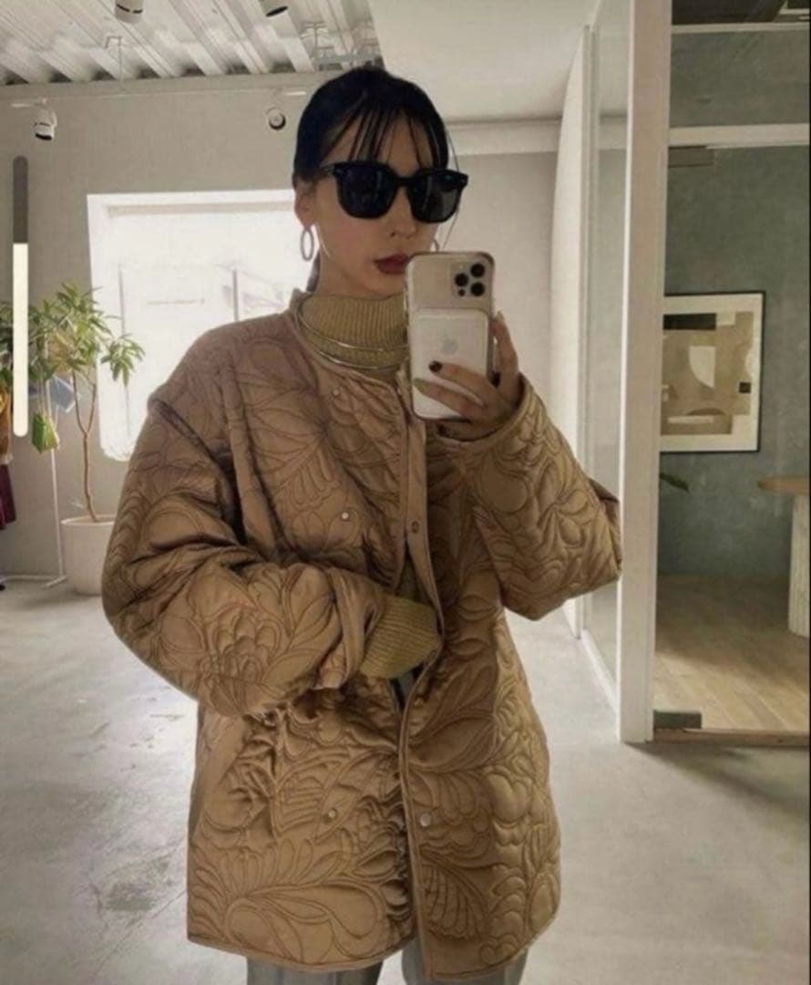 美品★ 2WAY LEAF PATTERN QUILTING COAT