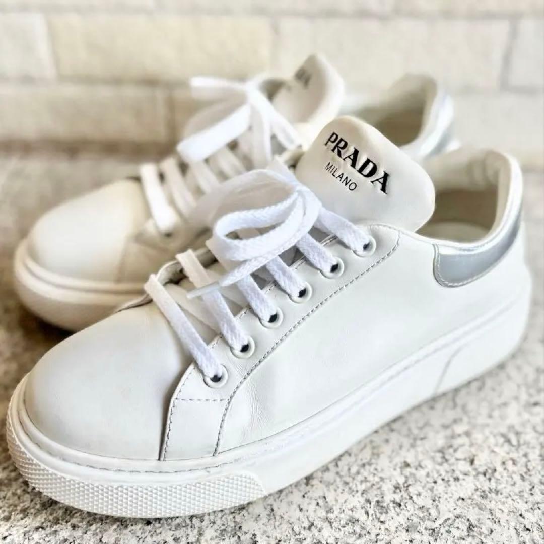 【美品】PRADA レザーロゴスニーカー 36 1E621M