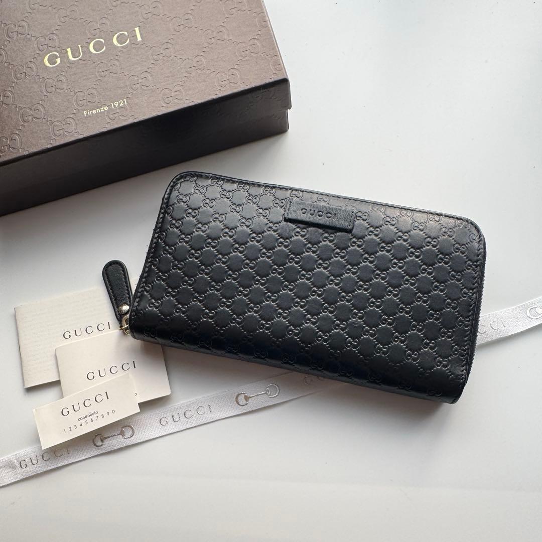 【極上美品】 GUCCI グッチ マイクロ シマ ラウンドファスナー 長財布