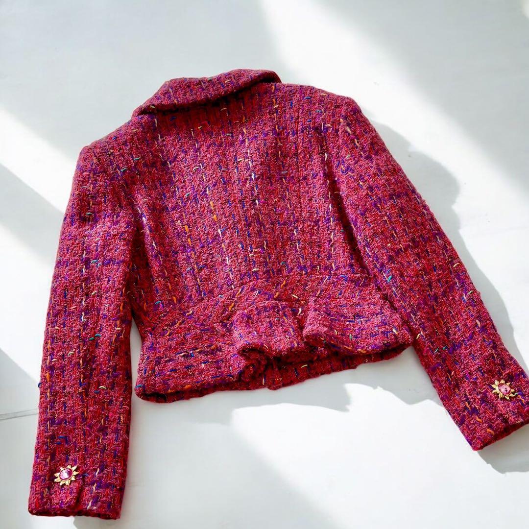 BIGI ミックスツイード　バブリースーツ　ピンク　太陽モチーフ　ビジュー