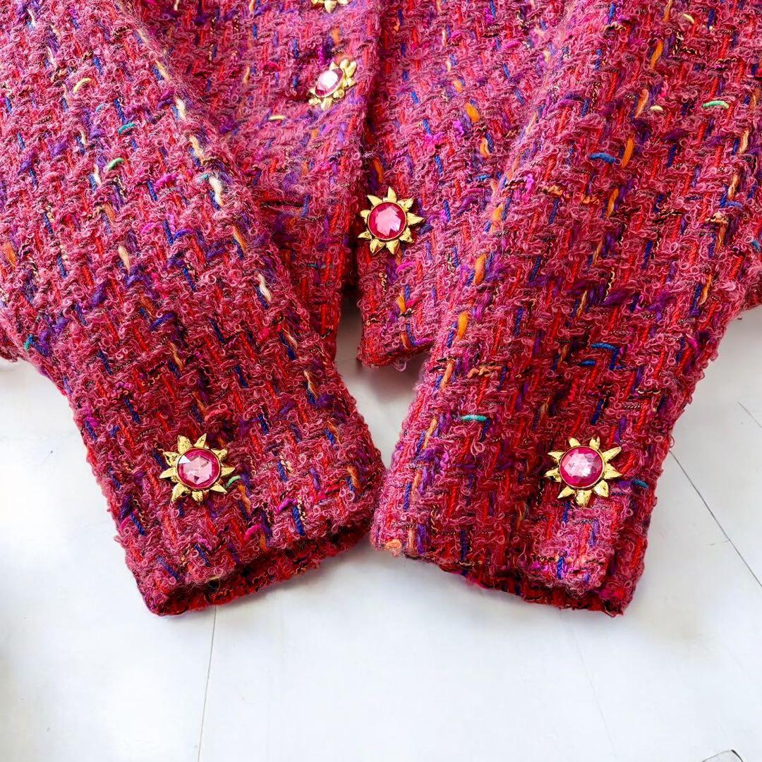 BIGI ミックスツイード　バブリースーツ　ピンク　太陽モチーフ　ビジュー