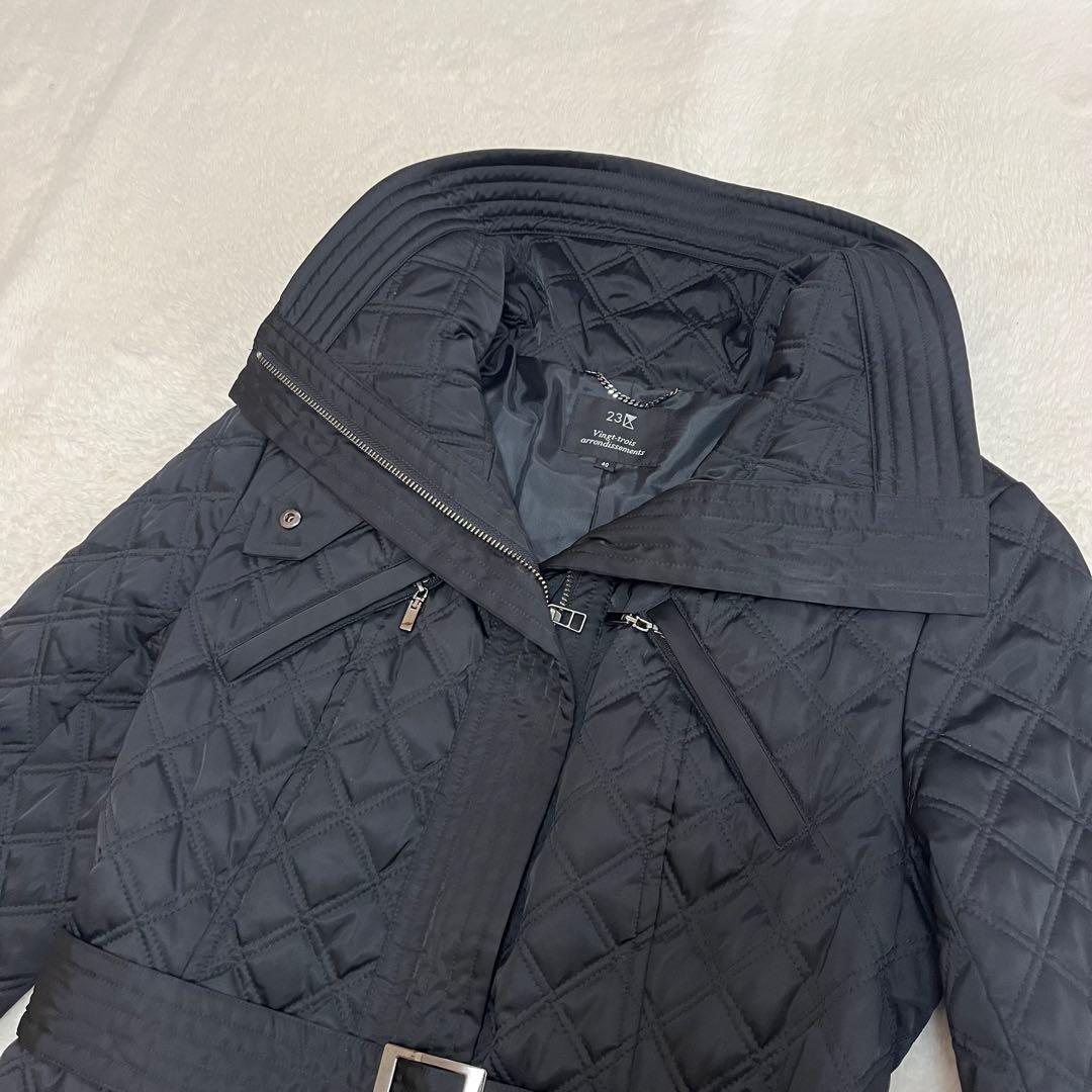 美品　23区 大きいサイズ キルティング 中綿 ロングコート ベルト付き 黒