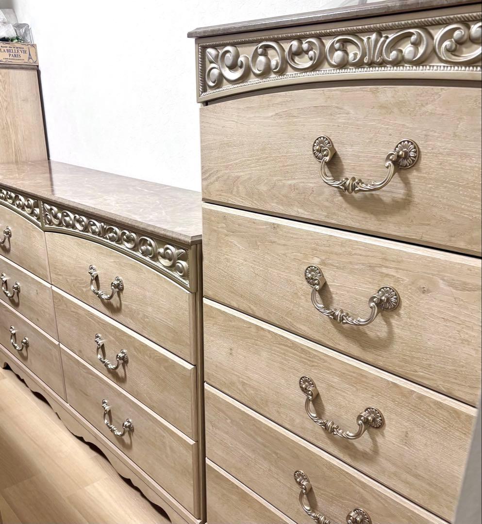 アンティークホワイト チェスト　3段ダブル　６段　木製　ｉ