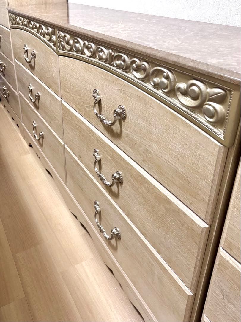 アンティークホワイト チェスト　3段ダブル　６段　木製　ｉ